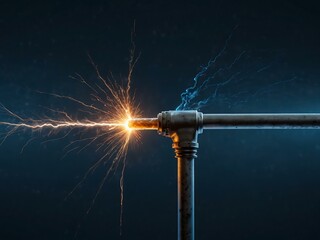 Yet another metal rod releasing powerful electric discharges on a blue background.