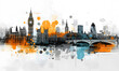 © Mahmud - Big Ben and London cityscape double exposure contemporary style minimalist artwork collage illustration design