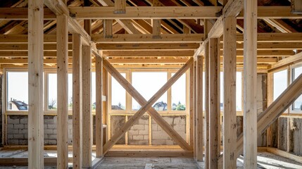 Wooden Framing Construction of New Home Building Project