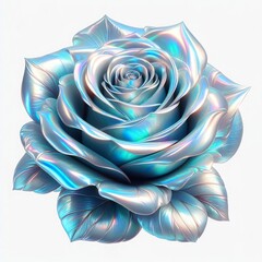 Wall Mural - glowing metallic iridescent light blue rose on a white background