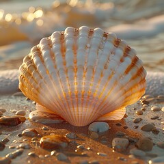 Canvas Print - Seashell on the Beach at Sunset