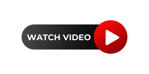 Poster - Play button banner icon. Red play button symbol.