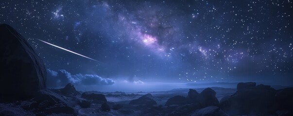 Wall Mural - meteor shower streaking through the night sky, 4k hyperrealistic photo