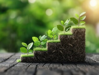 Poster - Growth and development concept with plants on steps.