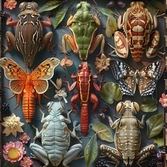 Canvas Print - Colorful Frogs, Butterflies, and Moths: A Close-Up Look at Nature's Wonders