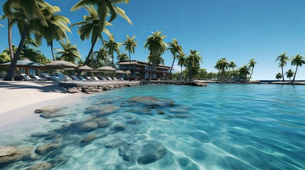 Canvas Print - Tranquil Tropical Retreat with Palm Trees, Crystal-Clear Waters, and a Secluded Beach