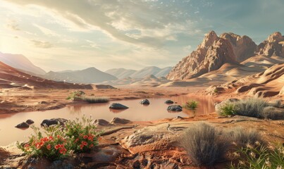 Sticker - Red Planet Eden: Botanical Garden Among Martian Landscapes, 4K hyperrealistic photo