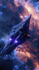 Wall Mural - massive starship in a cosmic nebula, 4k hyperrealistic photo
