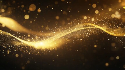 Wall Mural - Elegant golden waves with sparkling glitter against a dark background, creating a mesmerizing visual experience.