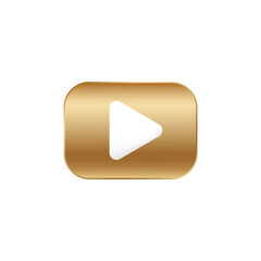 Poster - Golden play 3D button. Gold square play button.