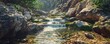 © Sanych - River winding through a rocky canyon with clear water, 4K hyperrealistic photo,
