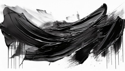 black oil brush stroke on white background; abstract art collage; modern design