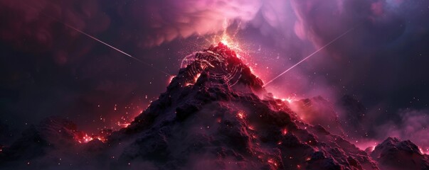 Wall Mural - Conical space eruption with luminous energy beams, 4K hyperrealistic photo