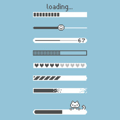 Fototapete - collection set of retro game 8bit pixel art loading process progress counter bar computer battery, f