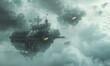 © Viacheslav - Sky pirates raiding a merchant airship convoy in a cloud-covered archipelago, cannon fire echoing amid swirling mists and dramatic aerial maneuvers, 4K hyperrealistic photo