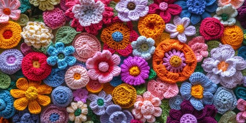 Canvas Print - Crocheted Flowers on Table