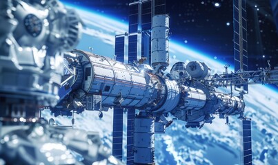 Wall Mural - observatory module on the space station, equipped with powerful telescopes for studying distant gala