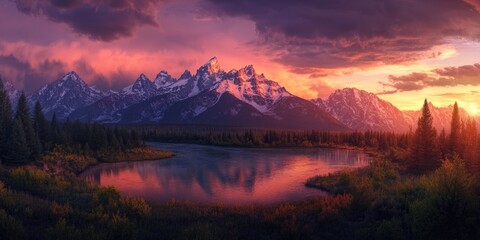 Canvas Print - Mountain Range with River