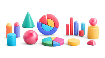 Poster - pie chart 3d icons and objects collection, in cartoon style