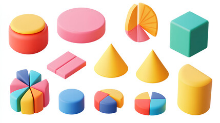 Poster - pie chart 3d icons and objects collection, in cartoon style