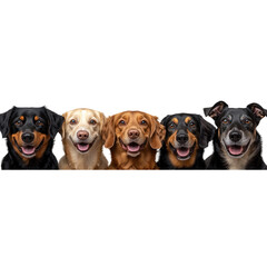 Wall Mural - Five Dogs in a Row Isolated on a Transparent Background