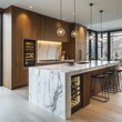 © STK - Modern Kitchen Island with Marble Countertop and Wine Cooler