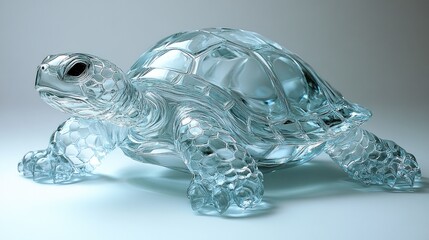 Poster - A clear glass sculpture of a turtle, showcasing intricate design.