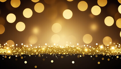 Wall Mural - festive banner featuring gold glitter bokeh lights offering copy space holiday greetings