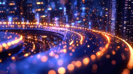 Fototapete - Futuristic Digital Cityscape with Glowing Lights