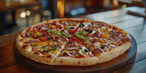 Wall Mural - Wooden Table with Pizza