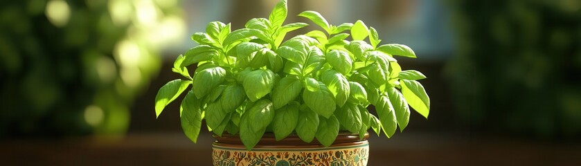 Poster - Fresh Basil Plant in a Pot.