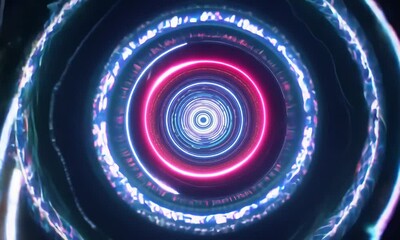 Poster - Design futuristic abstract with glowing neon circles and swirling effect.