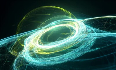 Wall Mural - Vibrant turquoise and yellow vortex emanating energy and power.