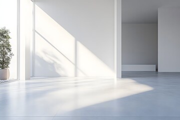 Empty modern interior with natural light and plant