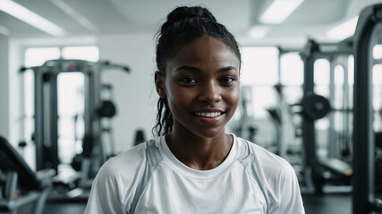 Wall Mural - Beautiful African American gym trainer