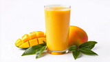 Glass of mango juice with mango isolated on white background 
