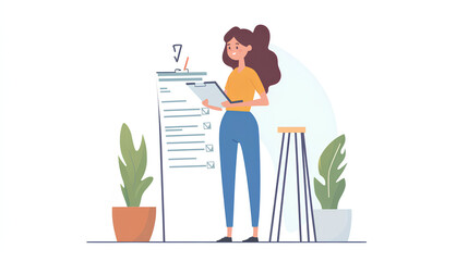 Poster - woman filling form online, web form to register, questionnaire