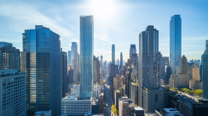  Aerial View of City Skyline with Skyscrapers and Buildings