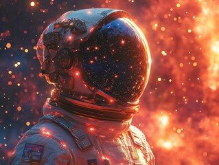 Wall Mural - astronaut floating serenely in the vastness of space side profile visible under the protective helmet stars twinkling in the expansive cosmic backdrop evoking a sense of wonder