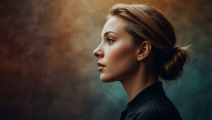 Wall Mural - Stylish profile portrait against an abstract background.