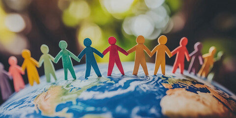 many colorful cutout paper people over solid background. international day for tolerance. inclusion,