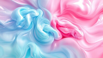 Fototapete - Abstract background with pastel-colored liquid paint swirls in pink and blue, offering a modern, fluid design for decoration or interior spaces