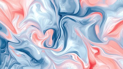 Fototapete - Abstract background with pastel-colored liquid paint swirls in pink and blue, offering a modern, fluid design for decoration or interior spaces