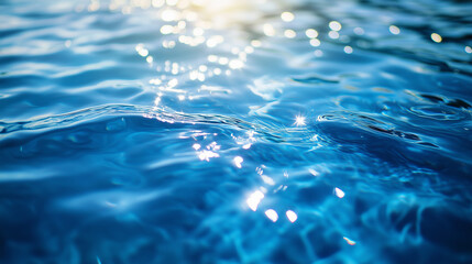 Poster - Close-Up Of Gentle Sunlight Reflecting On Calm Blue Water Ripples In A Pool Environment