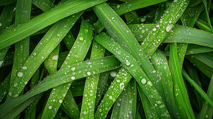 Poster - Detailed Macro View of Wet Green Leaves After Rainfall