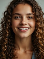 Wall Mural - Smiling young woman with curly hair.