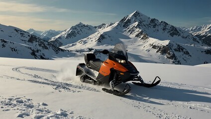 Sticker - Snowmobile on mountain terrain.