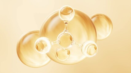 Sticker - Golden molecule and liquid bubble, 3d rendering.