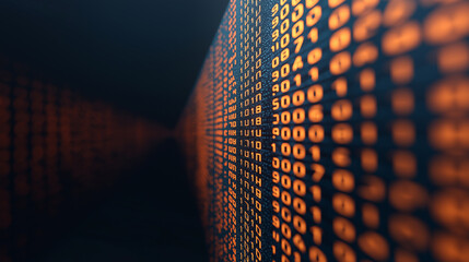 Fototapete - Binary computer matrix code data stream abstract ,A digital landscape rows of numbers floating in midair,AI,LLM ,earth,transmission , global internet network ,cloud storage,encryption,background.