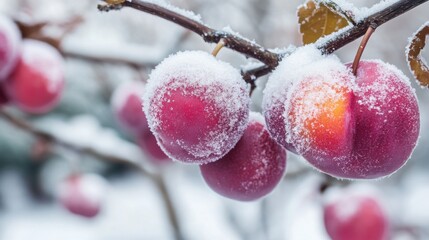 Wall Mural - Snow-Covered Plums.